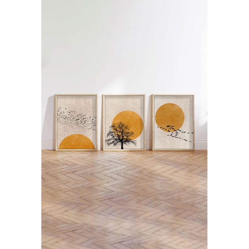 KIT 3x Bild i fotoram 50x70 cm beige/gul