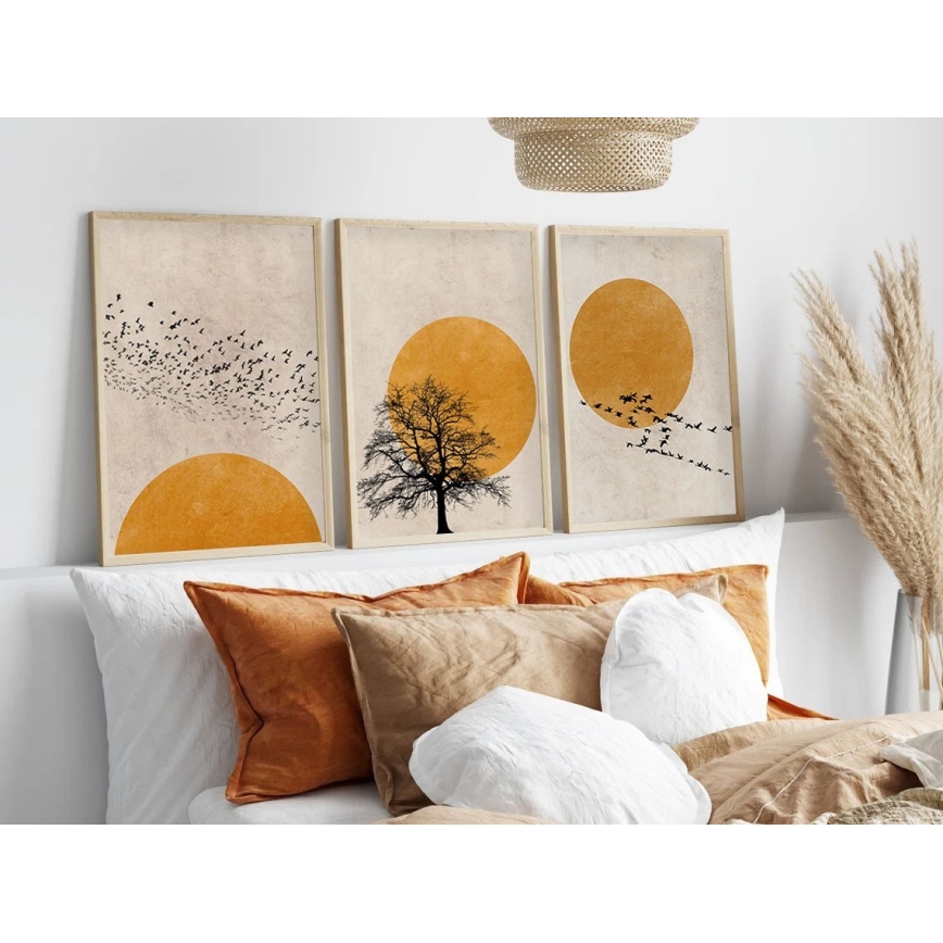 KIT 3x Bild i fotoram 50x70 cm beige/gul