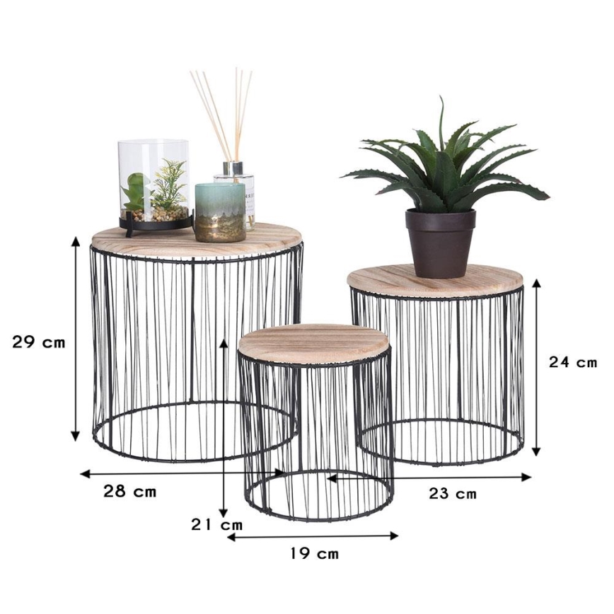 KIT 3x Blomställ diameter 19/23/28 cm svart/beige