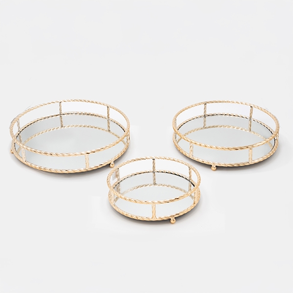 KIT 3x Dekorativt bricka diameter 27/33/37 cm guld