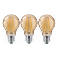 KIT 3x LED glödlampa CLASIC AMBER A60 E27/9W/230V 2200K - Brilagi