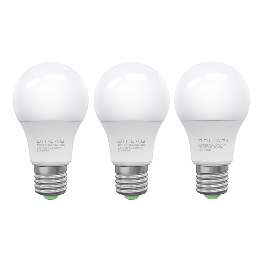 KIT 3x LED glödlampa ECOLINE A60 E27/10W/230V 6500K - Brilagi