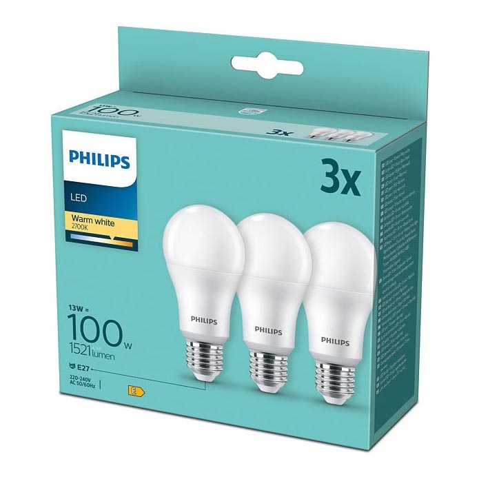 KIT 3x LED glödlampa Philips A60 E27/13W/230V 2700K