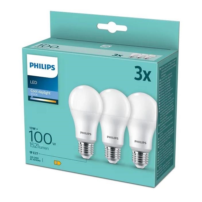 KIT 3x LED glödlampa Philips A67 E27/13W/230V 6500K