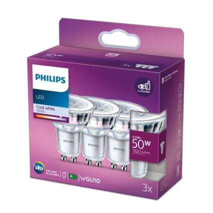KIT 3x LED glödlampa Philips PAR16 GU10/4,6W/230V 4000K