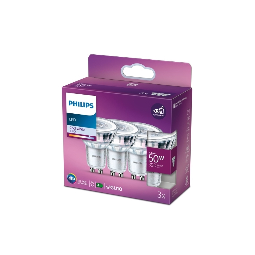 KIT 3x LED glödlampa Philips PAR16 GU10/4,6W/230V 4000K