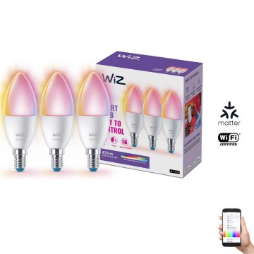 KIT 3x LED RGBW dimbar lampa C37 E14/4,9W/230V 2200-6500K CRI 90 Wi-Fi - WiZ