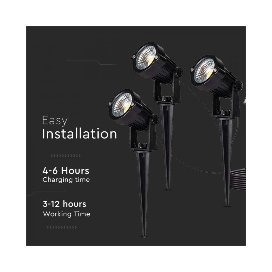KIT 3x LED utomhus solcellslampa 3xLED/1,2W/3,7V IP65 3000K