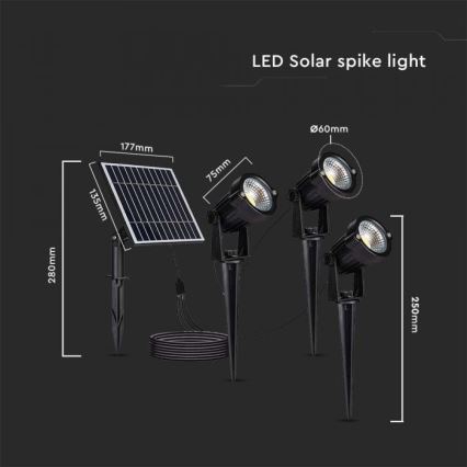 KIT 3x LED utomhus solcellslampa 3xLED/1,2W/3,7V IP65 3000K
