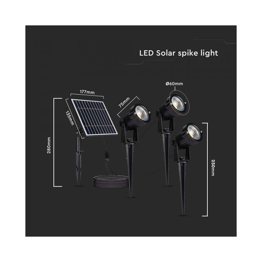 KIT 3x LED utomhus solcellslampa 3xLED/1,2W/3,7V IP65 3000K