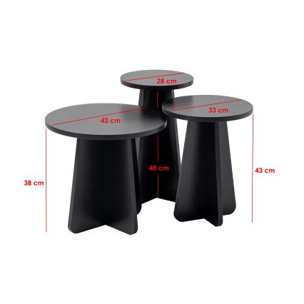 KIT 3x Sidobord LUME diameter 28/33/43 cm svart