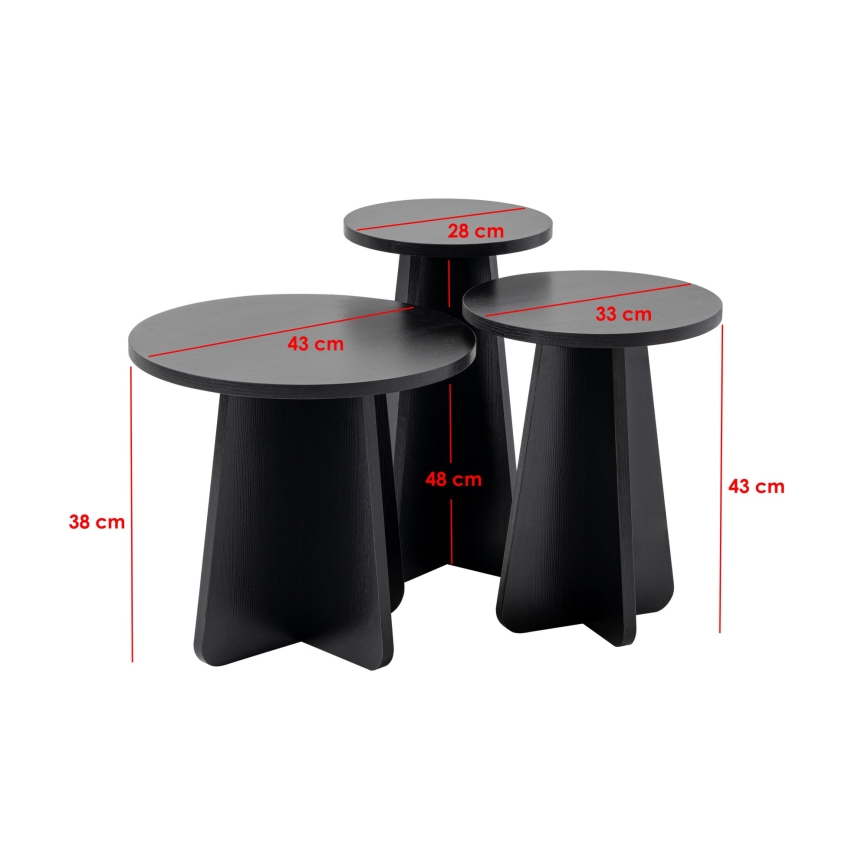 KIT 3x Sidobord LUME diameter 28/33/43 cm svart