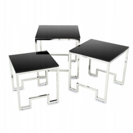 KIT 3x Soffbord SAMMEN skinande krom/svart