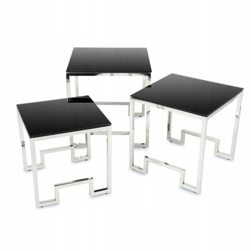 KIT 3x Soffbord SAMMEN skinande krom/svart