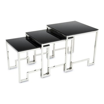 KIT 3x Soffbord SAMMEN skinande krom/svart