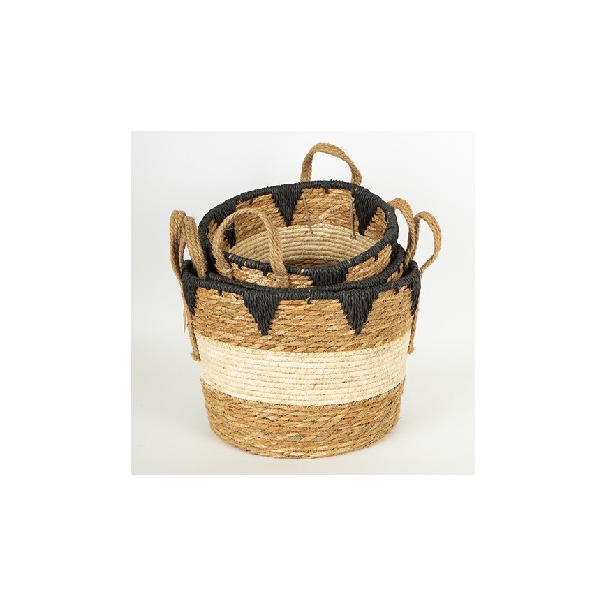 KIT 3x Stråkorg beige/svart 27x20/30x22/36x28 cm