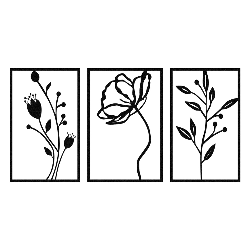 KIT 3x Väggdekoration 78x39 cm blommor metall