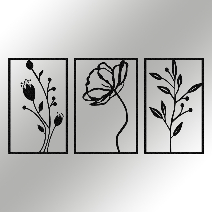 KIT 3x Väggdekoration 78x39 cm blommor metall
