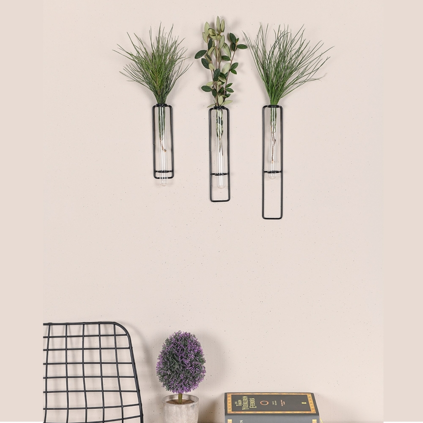 KIT 3x Väggdekoration för blommor 20/25/30 cm svart