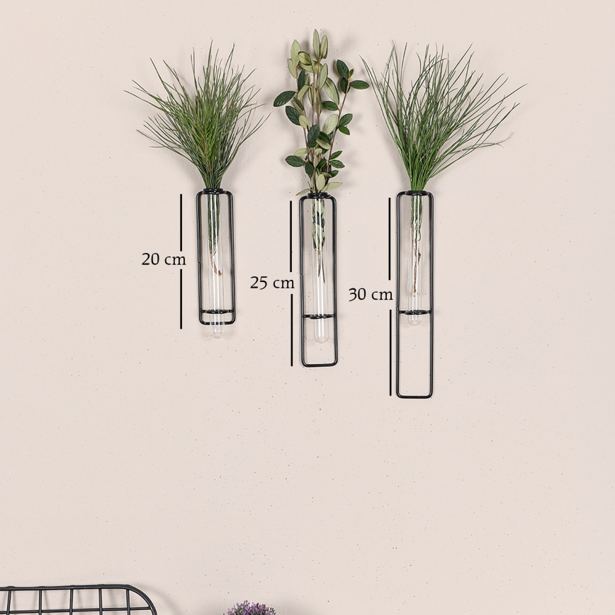 KIT 3x Väggdekoration för blommor 20/25/30 cm svart
