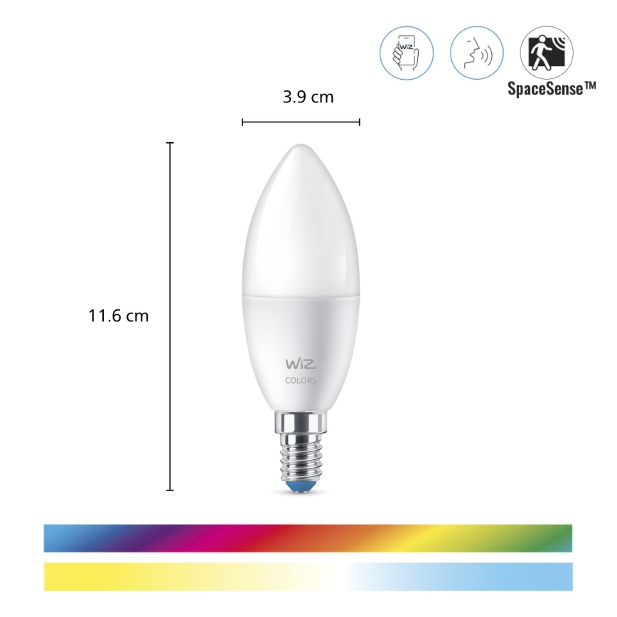 KIT 3x LED RGBW dimbar lampa C37 E14/4,9W/230V 2200-6500K CRI 90 Wi-Fi - WiZ