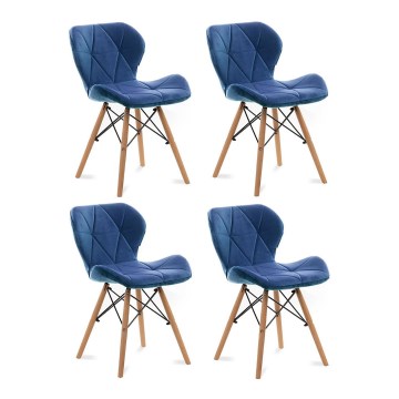 KIT 4x Matstol TRIGO 74x48 cm mörkblå/bok