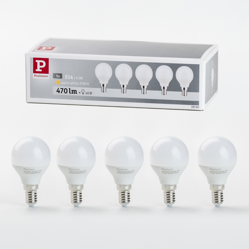 KIT 5x LED glödlampa P45 E14/5,5W/230V 2700K - Paulmann 28783