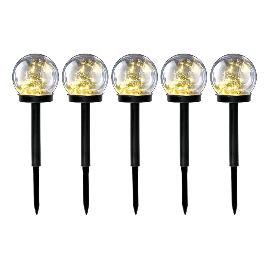 KIT 5x LED solcellslampa LED/0,12W/1,2V 3000K IP44 svart/genomskinlig