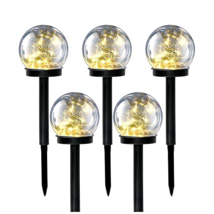 KIT 5x LED solcellslampa LED/0,12W/1,2V 3000K IP44 svart/genomskinlig