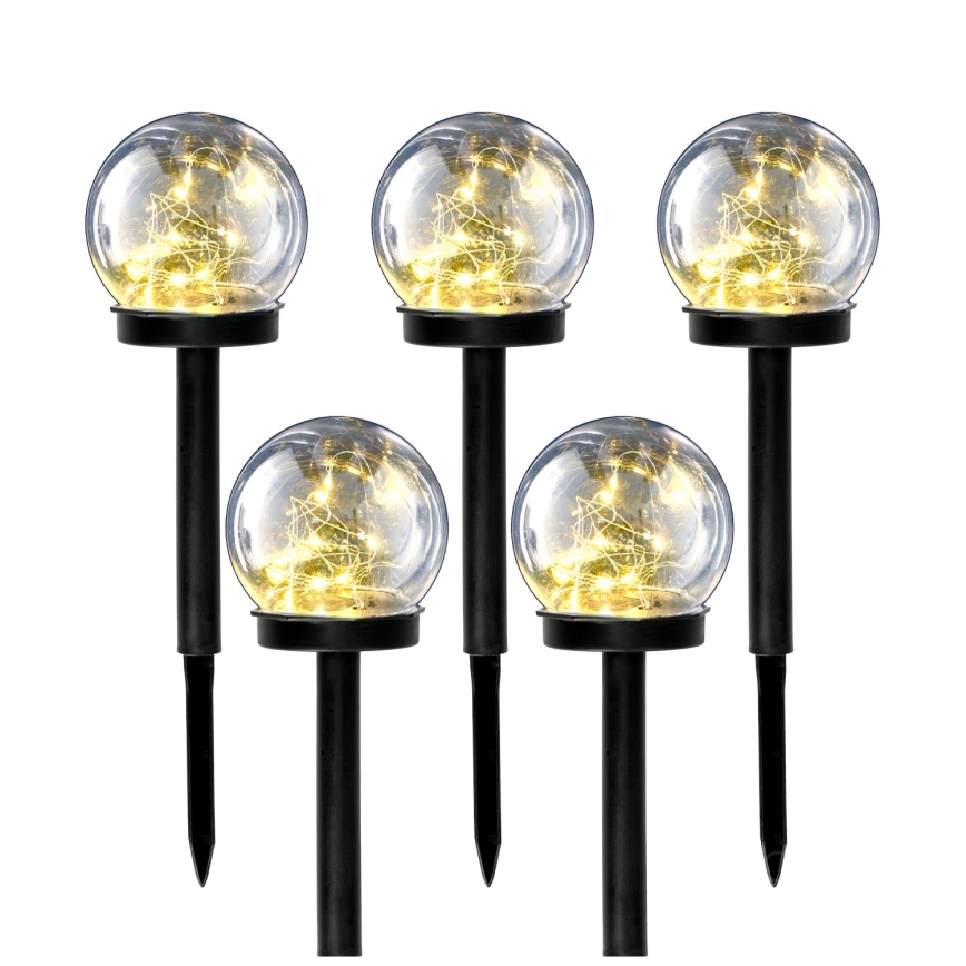 KIT 5x LED solcellslampa LED/0,12W/1,2V 3000K IP44 svart/genomskinlig