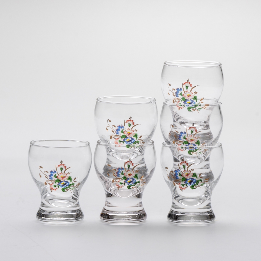 Kit 6x likörglas genomskinlig - blomma pattern nr. 3