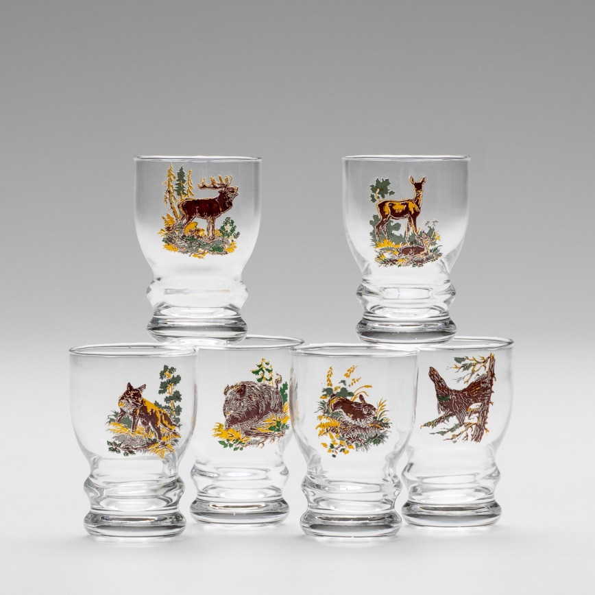 Kit 6x likörglas genomskinlig - jaktmotiv