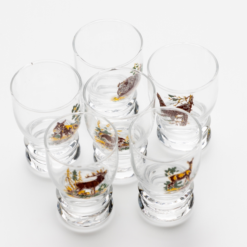 Kit 6x likörglas genomskinlig - jaktmotiv