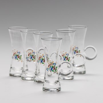 Kit 6x likörglas med handtag genomskinlig med bukettmotiv nr. 2