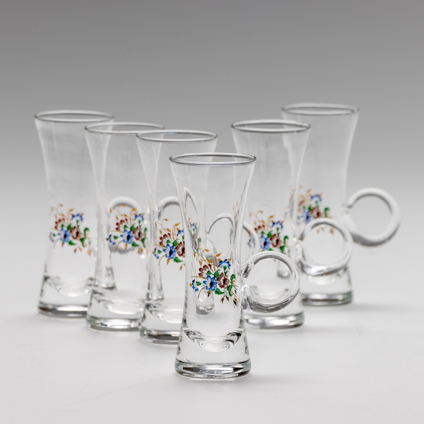 Kit 6x likörglas med handtag genomskinlig med bukettmotiv nr. 2