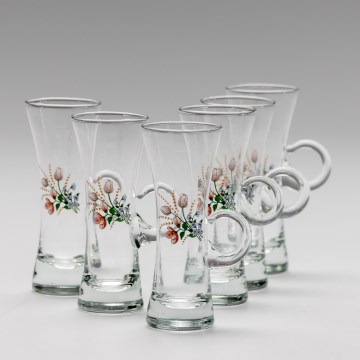 Kit 6x likörglas med handtag genomskinlig med bukettmotiv nr. 3