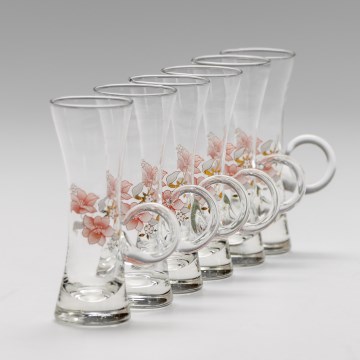 Kit 6x likörglas med handtag genomskinlig med bukettmotiv nr. 4