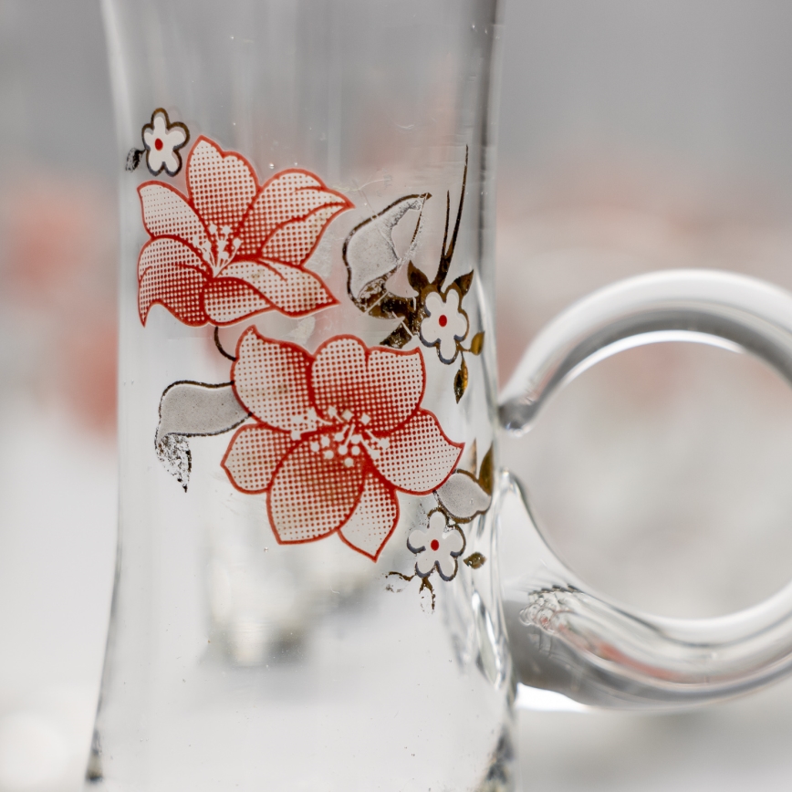 Kit 6x likörglas med handtag genomskinlig med bukettmotiv nr. 4