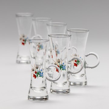 Kit 6x likörglas med handtag genomskinlig med bukettmotiv nr. 5