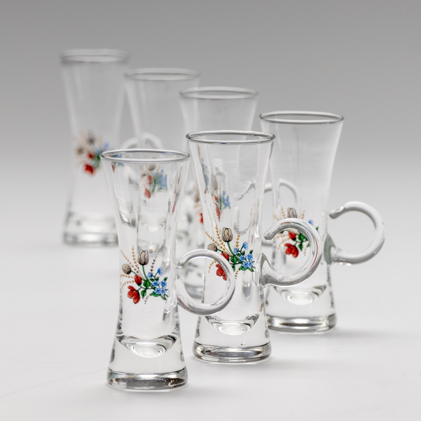 Kit 6x likörglas med handtag genomskinlig med bukettmotiv nr. 5