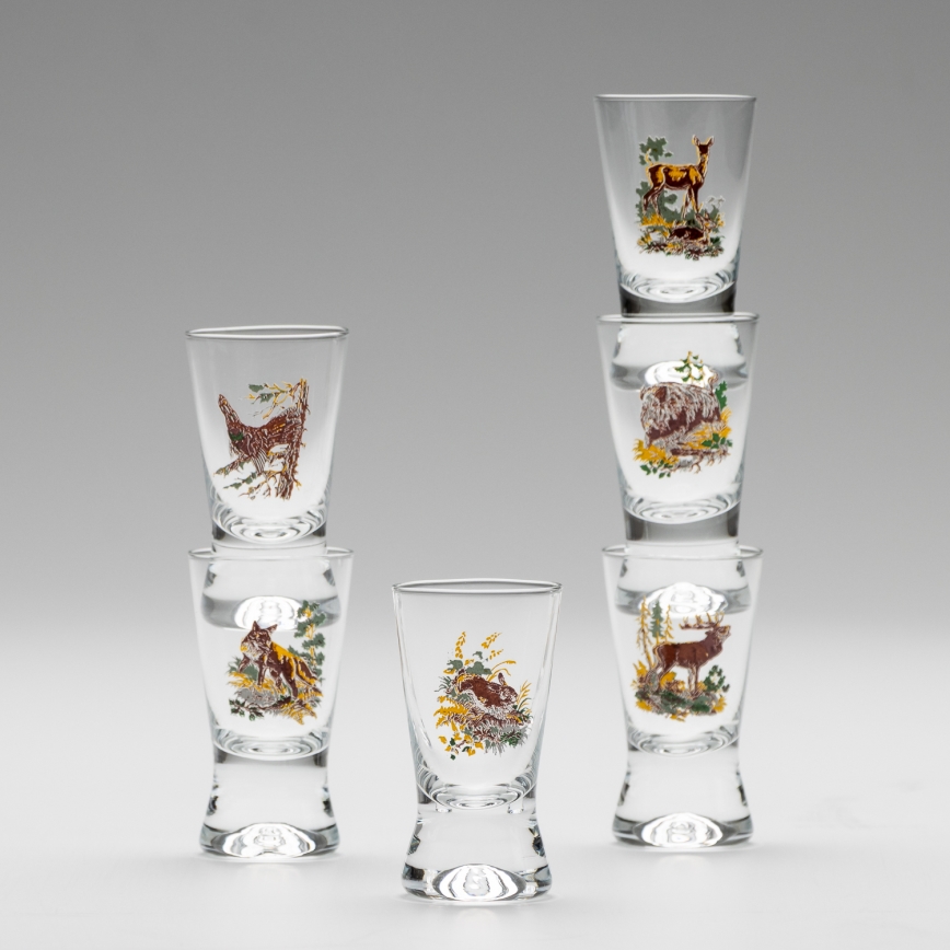Kit 6x likörglas med jaktmotiv