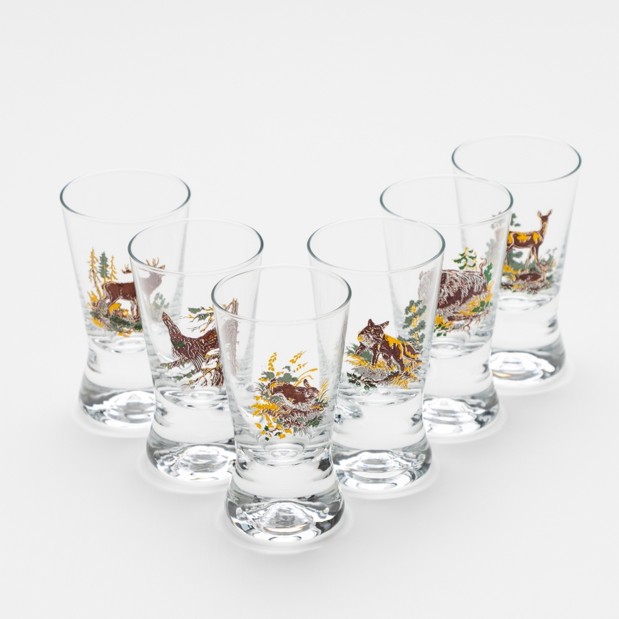 Kit 6x likörglas med jaktmotiv