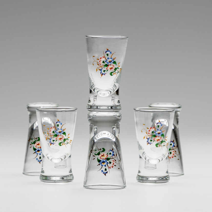Kit 6x snappsglas genomskinlig med bukettmotiv nr. 3