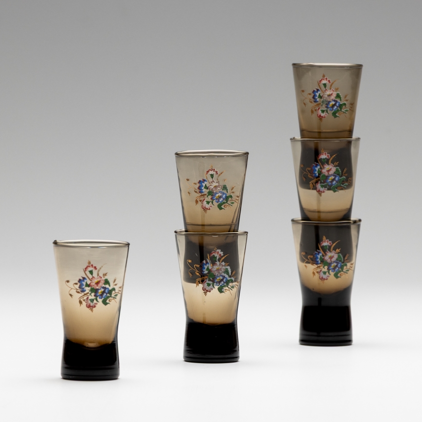 Kit 6x snappsglas rökig med bukettmotiv nr. 2