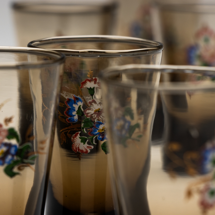 Kit 6x snappsglas rökig med bukettmotiv nr. 2