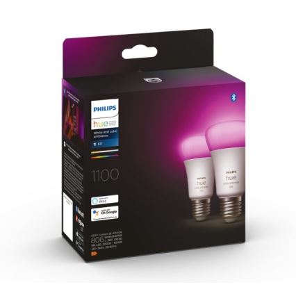 KIT - LED RGBW dimbar remsa Philips Hue WHITE AND COLOR AMBIANCE 2m LED/20W/230V + 2x LED Ljusreglerad glödlampa Philips A60 E27/9W/230V 2000-6500K