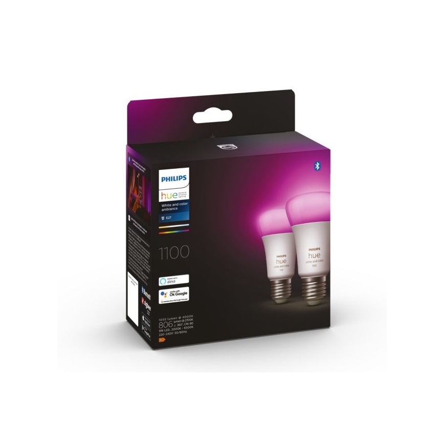 KIT - LED RGBW dimbar remsa Philips Hue WHITE AND COLOR AMBIANCE 2m LED/20W/230V + 2x LED Ljusreglerad glödlampa Philips A60 E27/9W/230V 2000-6500K