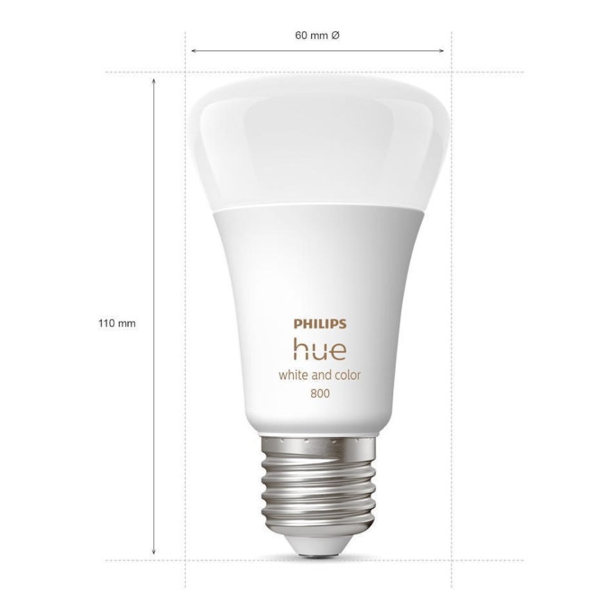 KIT - LED RGBW dimbar remsa Philips Hue WHITE AND COLOR AMBIANCE 2m LED/20W/230V + 2x LED Ljusreglerad glödlampa Philips A60 E27/9W/230V 2000-6500K