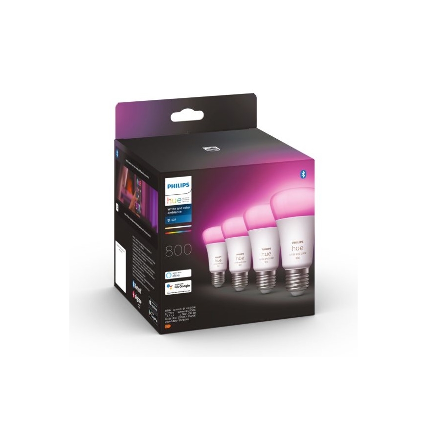KIT - LED RGBW dimbar remsa Philips Hue WHITE AND COLOR AMBIANCE 2m LED/20W/230V + 4x Ljusreglerad glödlampa Philips A60 E27/6,5W/230V 2000-6500K