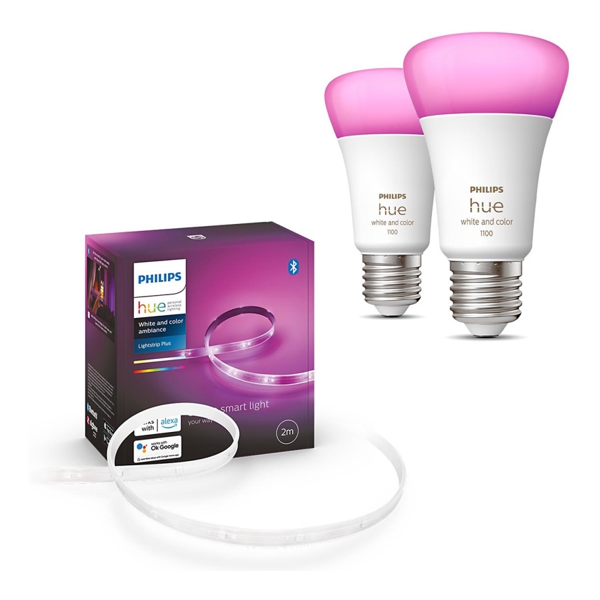 KIT - LED RGBW dimbar remsa Philips Hue WHITE AND COLOR AMBIANCE 2m LED/20W/230V + 2x LED Ljusreglerad glödlampa Philips A60 E27/9W/230V 2000-6500K